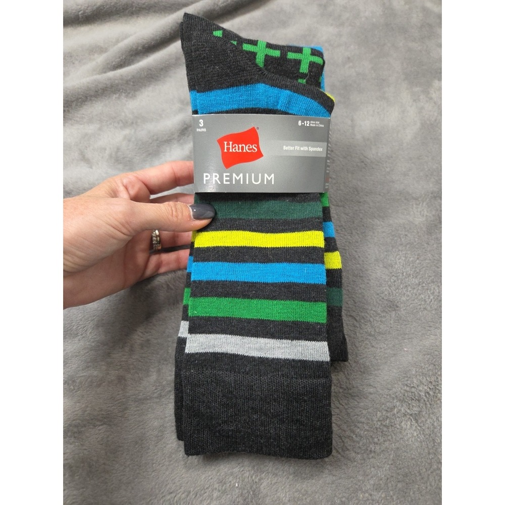 Hanes Premium Men's Dress Crew Sock Shoe Size‎ 6-12 Argyle Stripe Geo 3-Pairs
